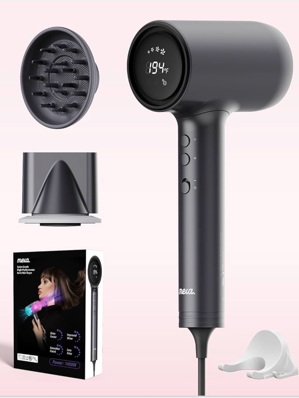 Mera ProMax Black‎ Ionic Hair Dryer Fast Drying Magnetic Attachments #014